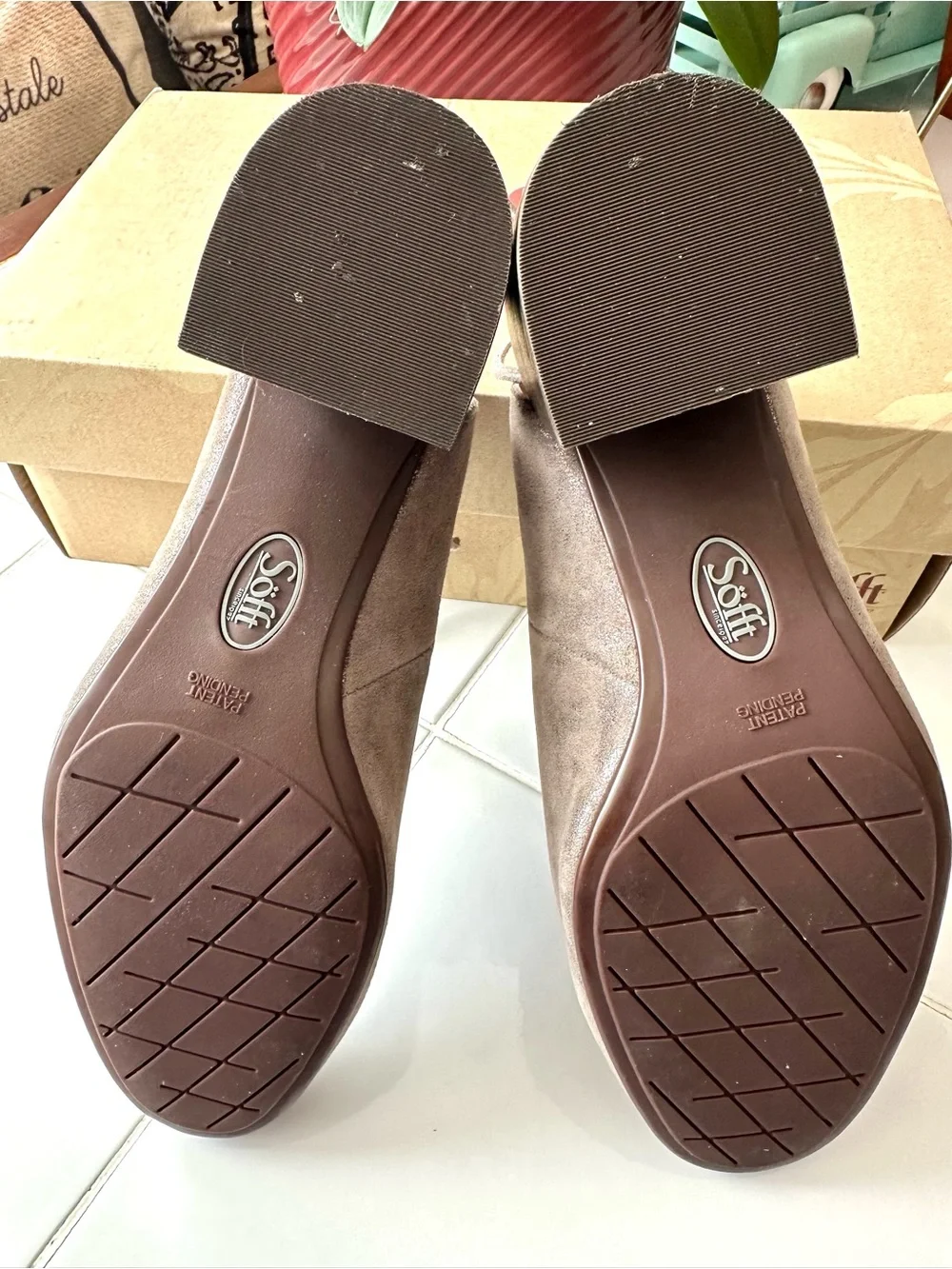Söfft Lenora Smoke Leather Slingback Block Heel Shoes Sz 9